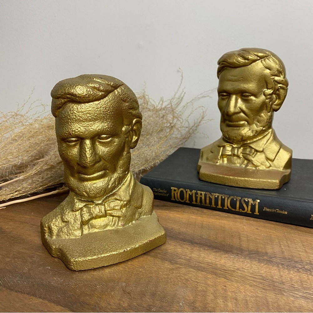 Abe Lincoln Bookends, Cast Iron, Academia Decor